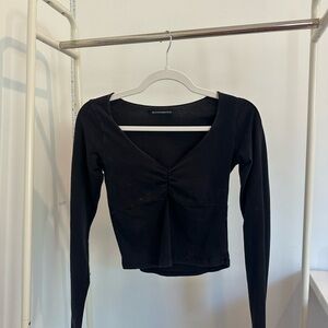 Brandy Melville Black Long Sleeve Tie Front Crop Blouse